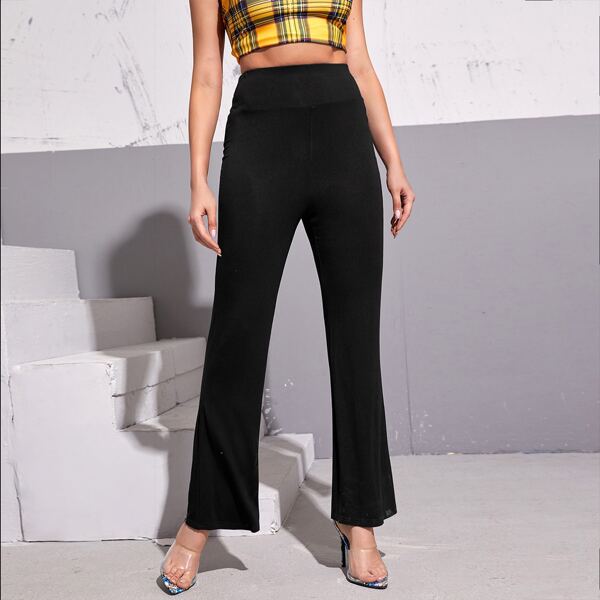 

Wide Waistband Flare Leg Pants, Black