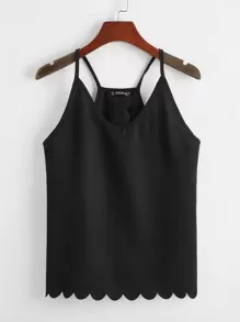 SHEIN Privé Camis Scallop Plain Hitam Casual - Hitam - View 2