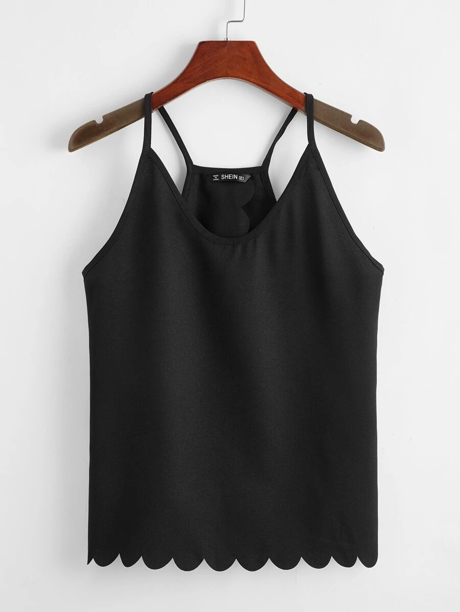 SHEIN Privé Camis Scallop Plain Hitam Casual