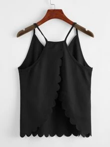 SHEIN Privé Camis Scallop Plain Hitam Casual - Hitam - View 3