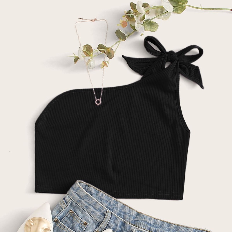 

One Shoulder Crop Top, Black