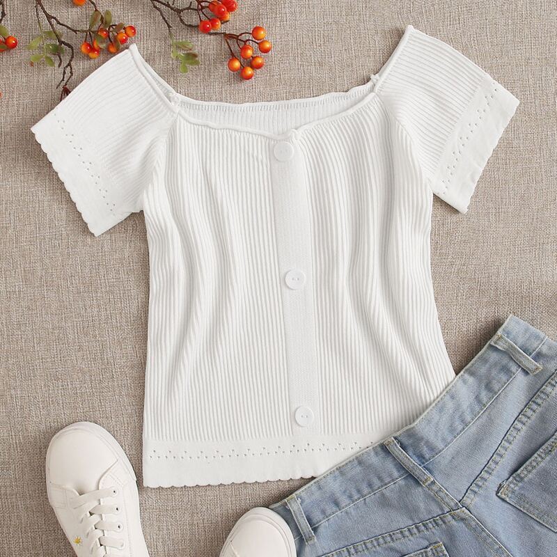 

White Button Front Knit Top
