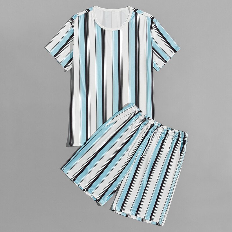 

Guys Vertical Striped Tee & Shorts, Multicolor