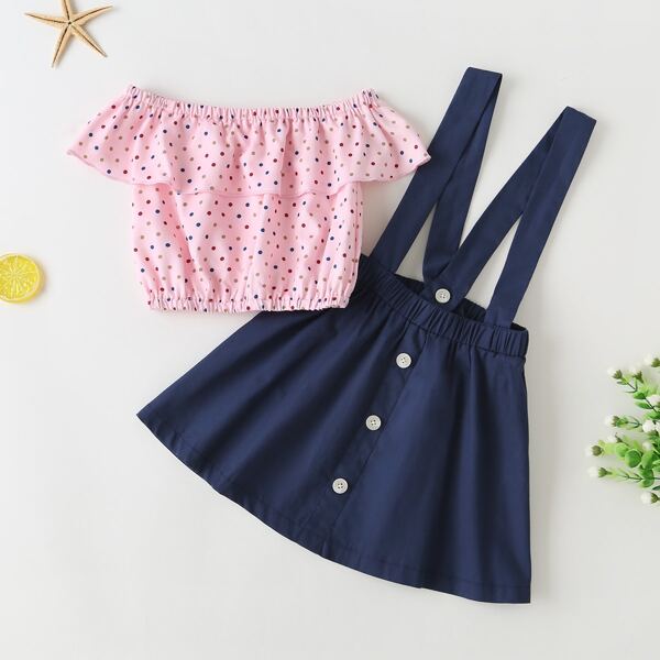 

Toddler Girls Polka Dot Bardot Tee & Pinafore Skirt, Multicolor