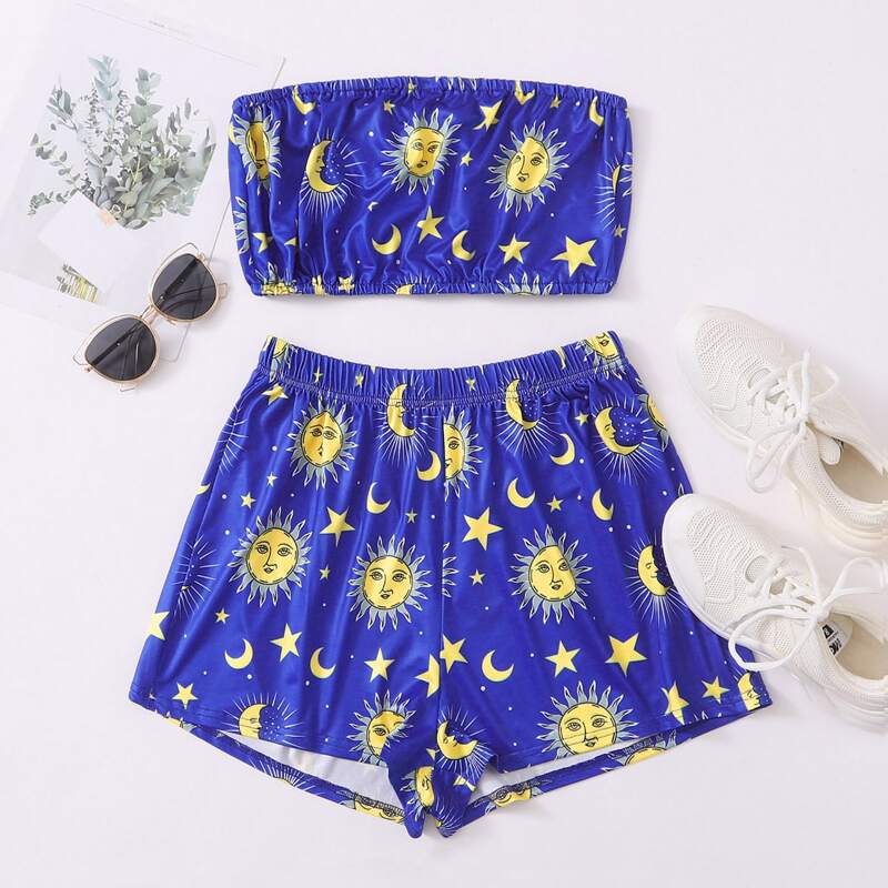 

Galaxy Print Tube Top & Shorts, Royal blue