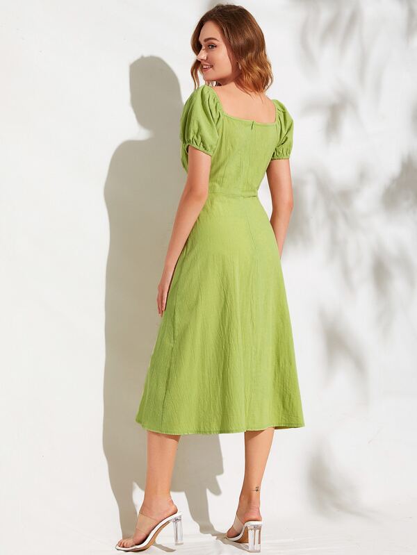 人気絶頂 クロエ Chloe レディース ワンピース エンパイアドレス ミドル丈 ワンピース ドレス Empire Waist Ramie Midi Dress Green Orange 完売 Kirisufarm Com