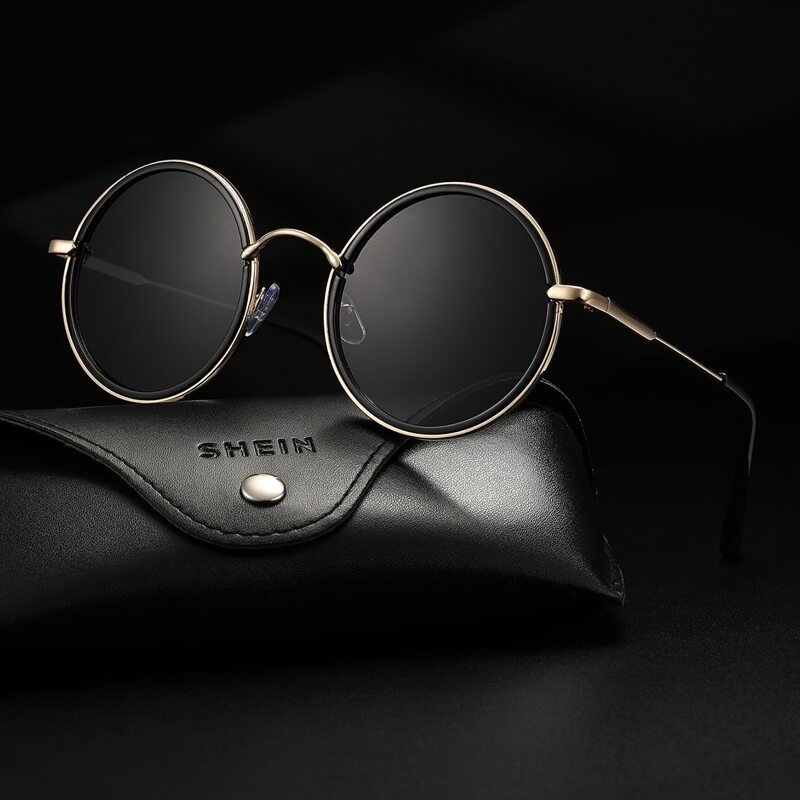 

Guys Round Frame Sunglasses With Case, Black