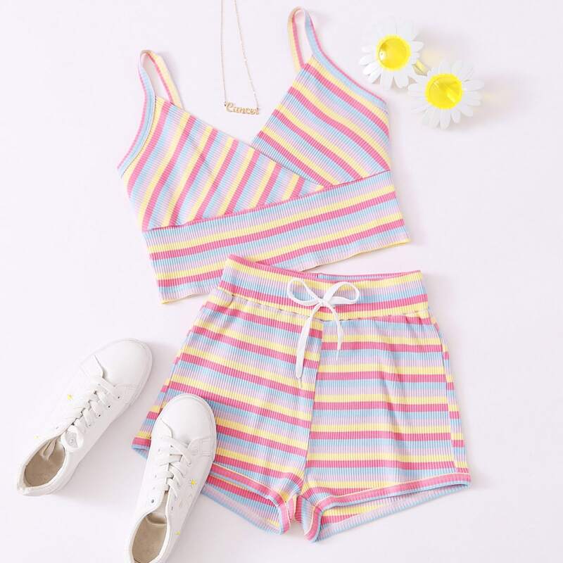 

Striped Wrap Cami & Shorts, Multicolor