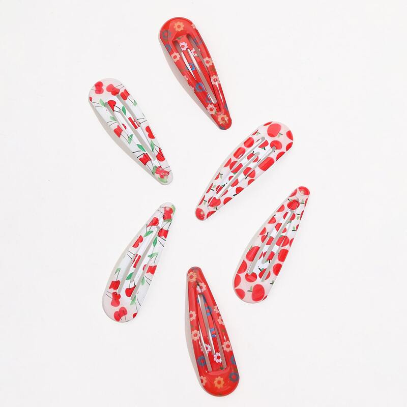

6pcs Floral & Cherry Hair Clip, Multicolor
