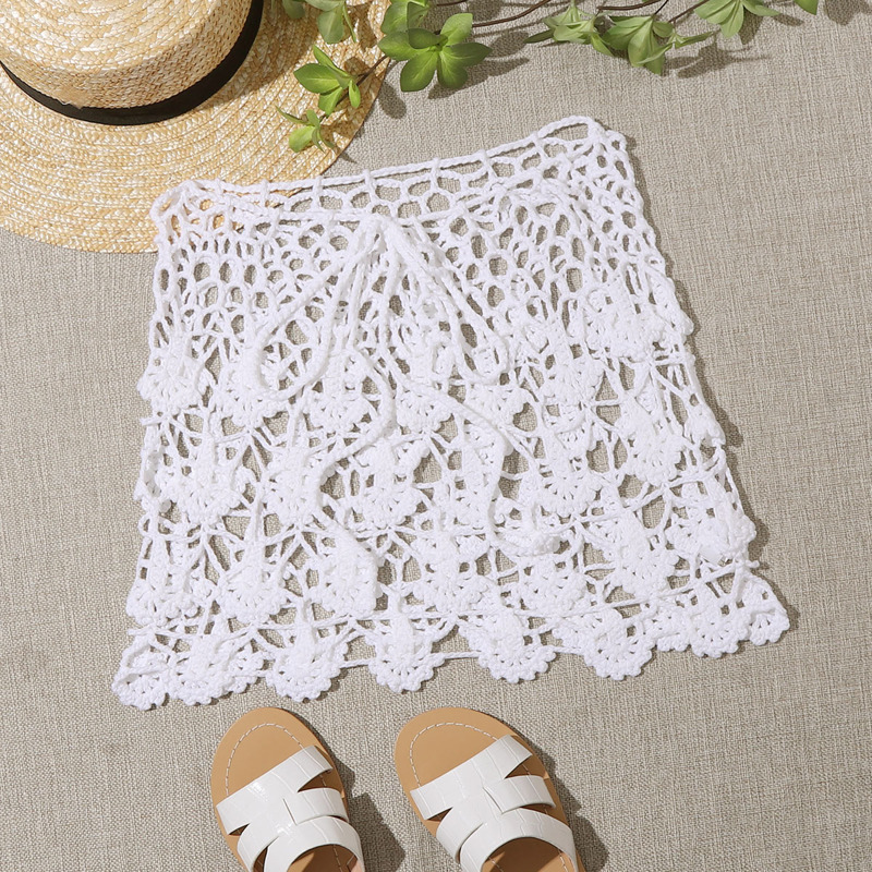 

Hollow Out Crochet Halter Bikini Top, White