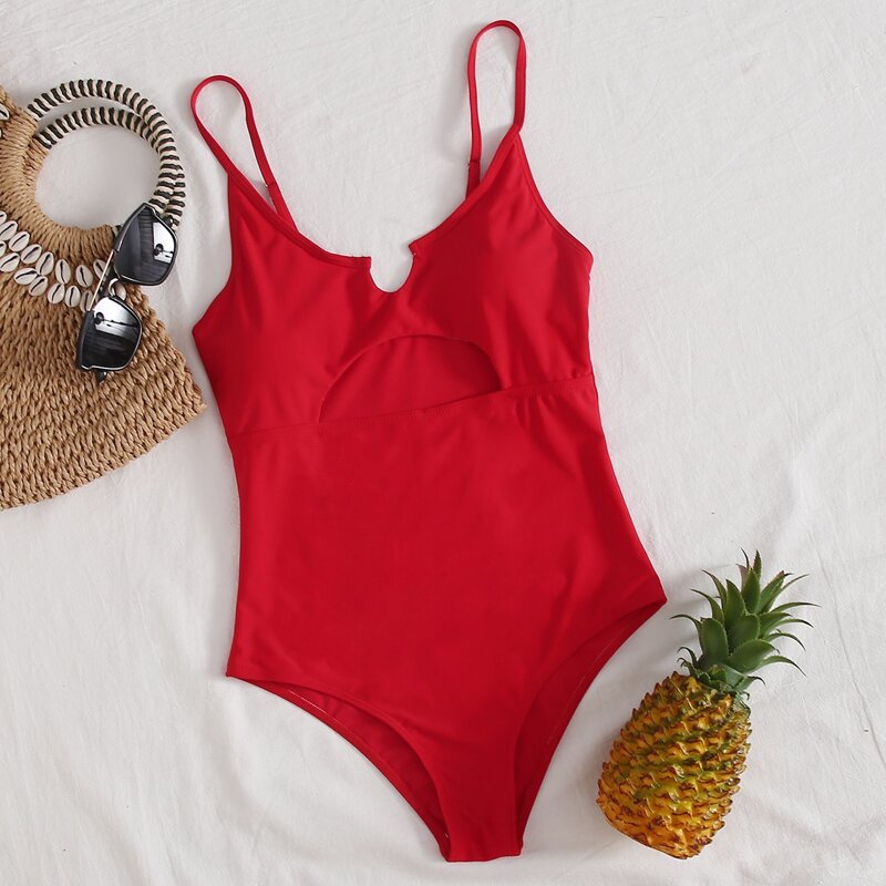 

Cut Out Front One Piece Swimsuit, Red