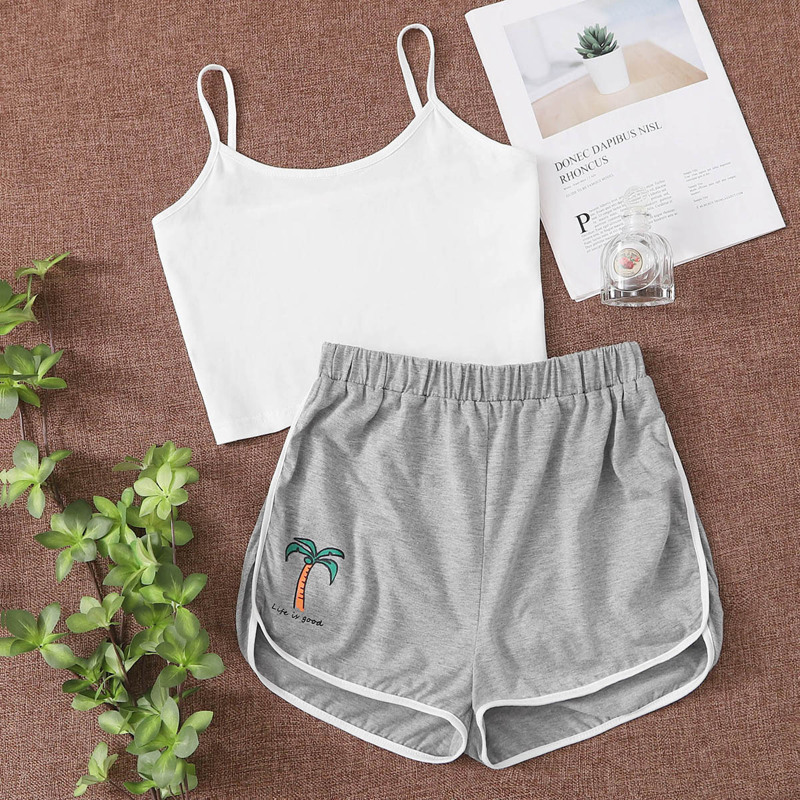 

White Cami & Dolphin Shorts, Multicolor