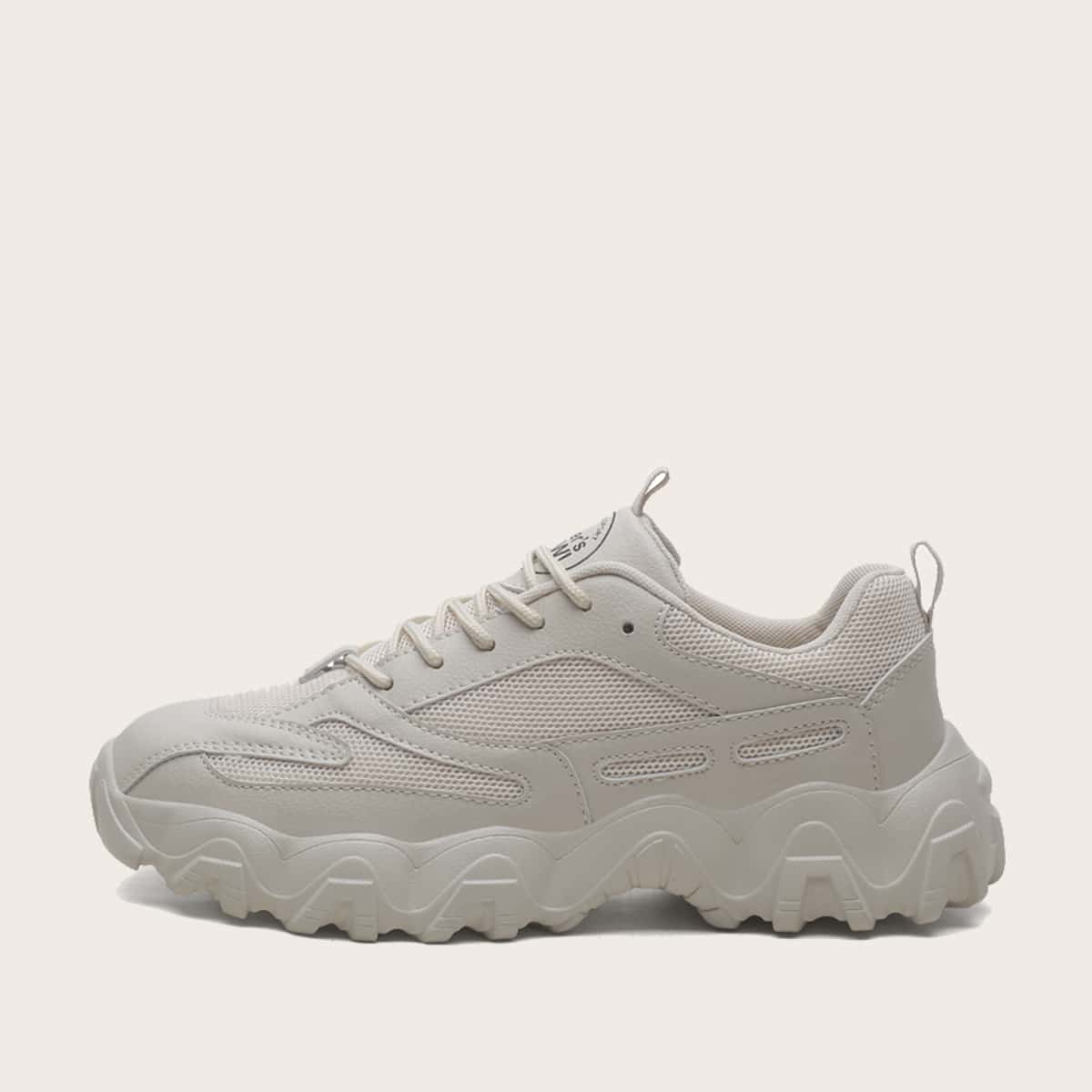 

Guys Mesh Panel Lace-up Front Chunky Sneakers, Beige