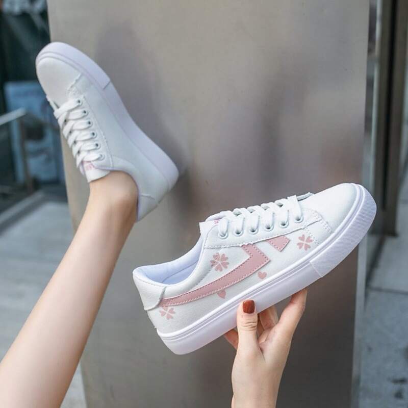

Floral Lace-up Sneakers, White