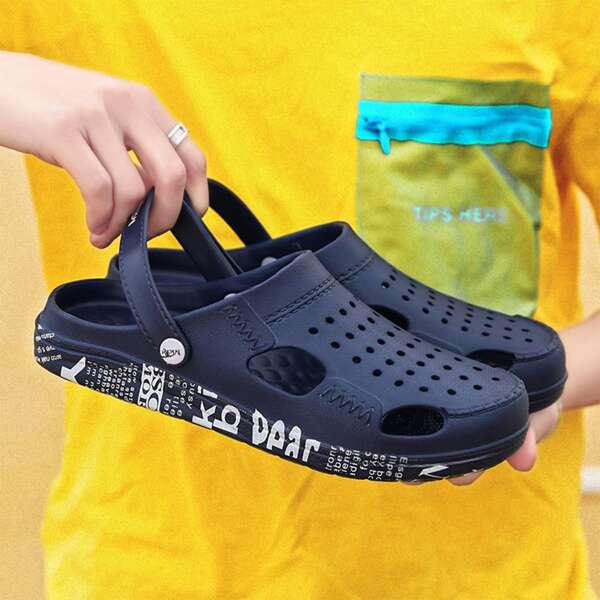

Men Letter Graphic Cut-out Sandals, Blue