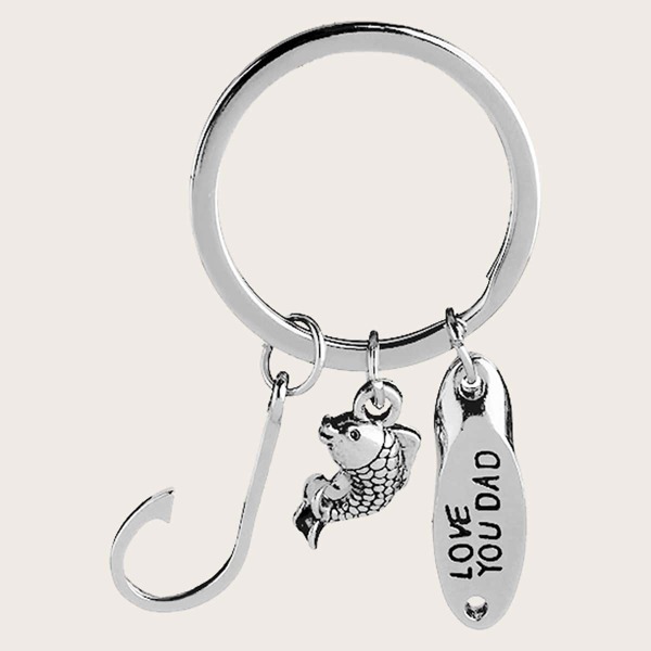 

Men Fish Charm Keychain, Silver