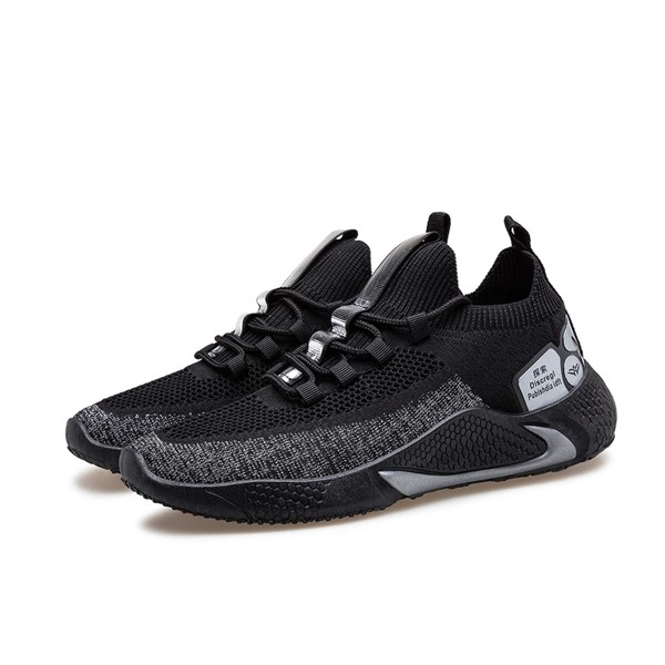 

Men Lace-up Front Knit Sneakers, Black