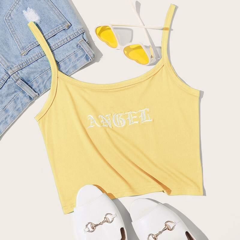 

Letter Embroidery Cami, Yellow