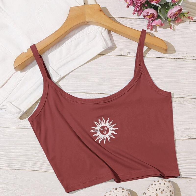 

Sun Embroidery Crop Cami, Redwood