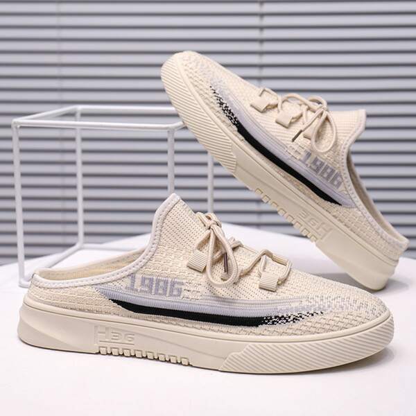 

Men Lace-up Front Sneaker Mules, Beige