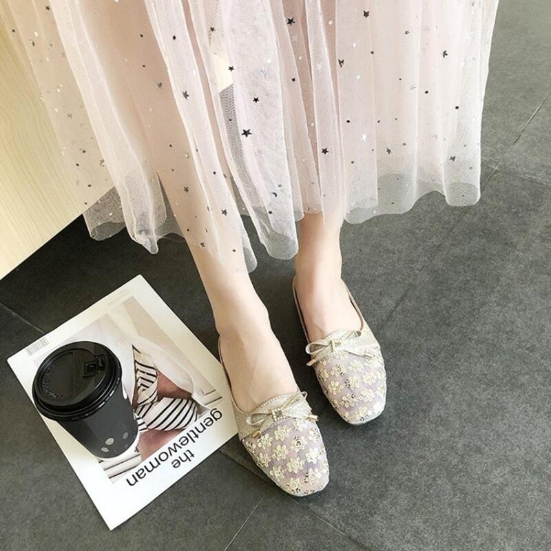 

Sequin Flat Mules, Champagne