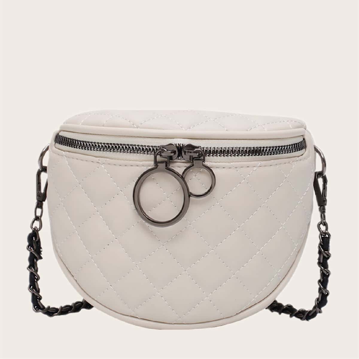 

Quilted Chain Crossbody Bag, Beige