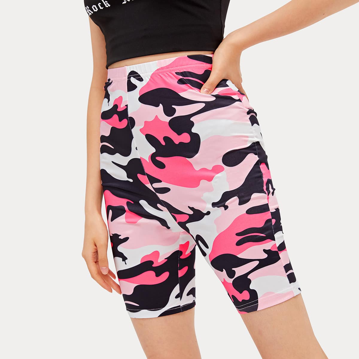 

Camo Print Biker Shorts, Multicolor