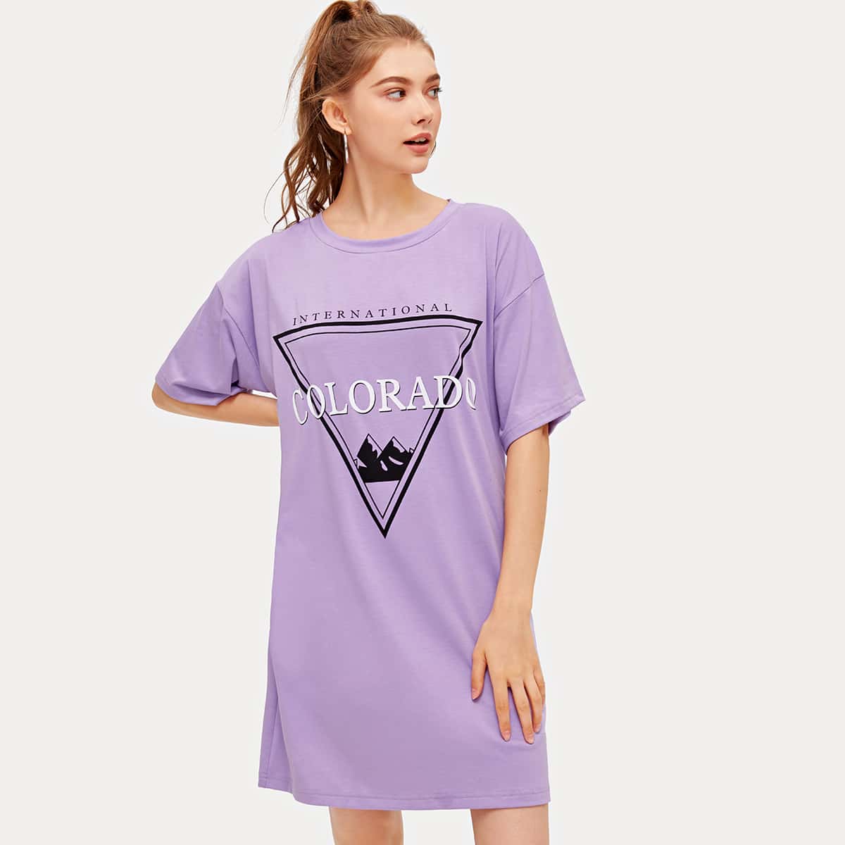 

Letter Graphic Tee Dress, Purple