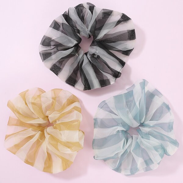 

3pcs Striped Pattern Scrunchie, Multicolor