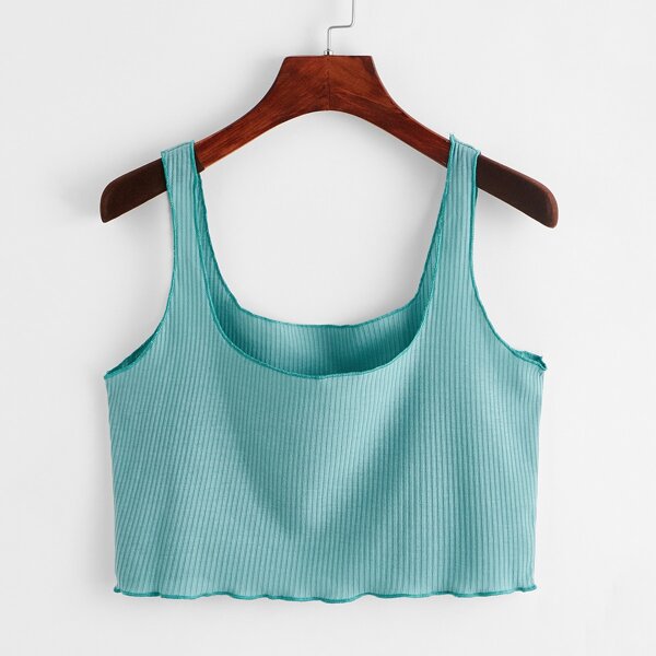 

Solid Ribbed Crop Tank Top, Cadet blue