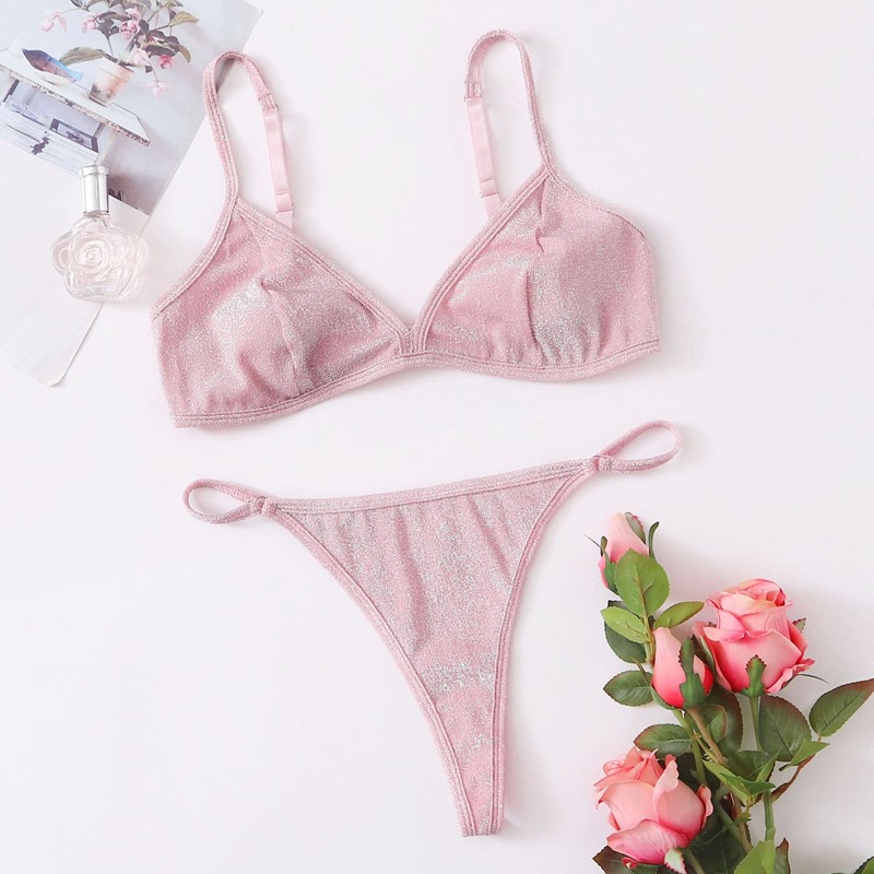

Solid Glitter Lingerie Set, Baby pink