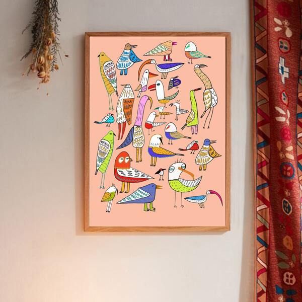 

Cartoon Bird Print Wall Painting Without Frame, Multicolor