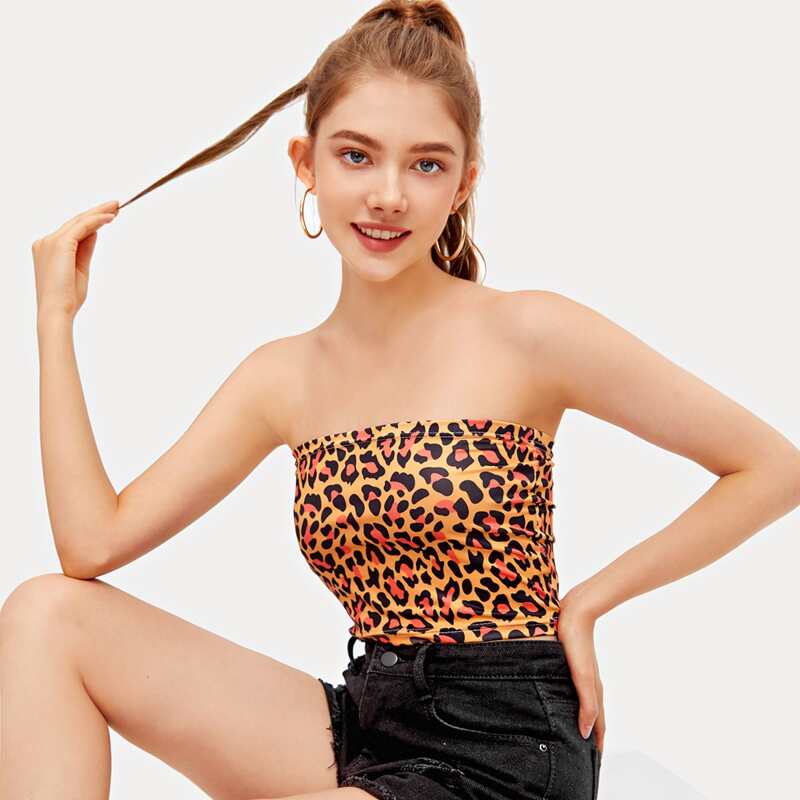 

Leopard Print Tube Top, Multicolor