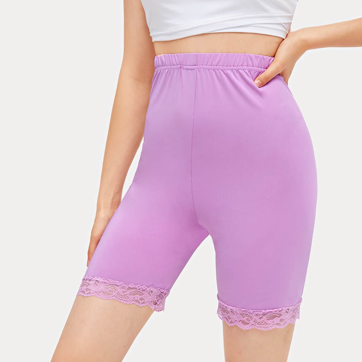 

Lace Hem Biker Shorts, Lilac purple