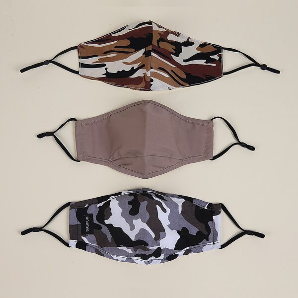 

3pcs Camo Pattern Face Masks, Khaki