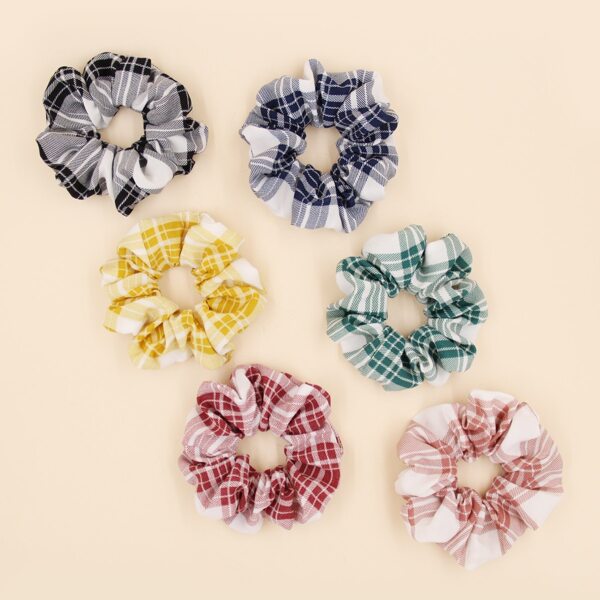 

6pcs Plaid Pattern Scrunchie, Multicolor