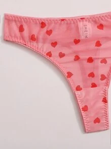 Heart Pattern Mesh Underwire Lingerie Set - Watermelon Pink - View 5