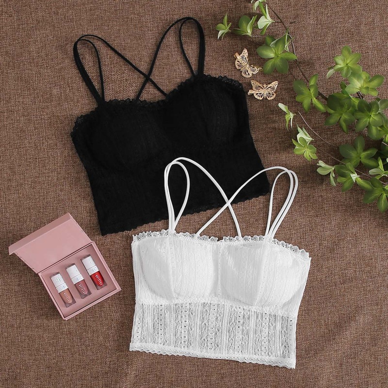 

2pack Floral Lace Bra Set, Black and white