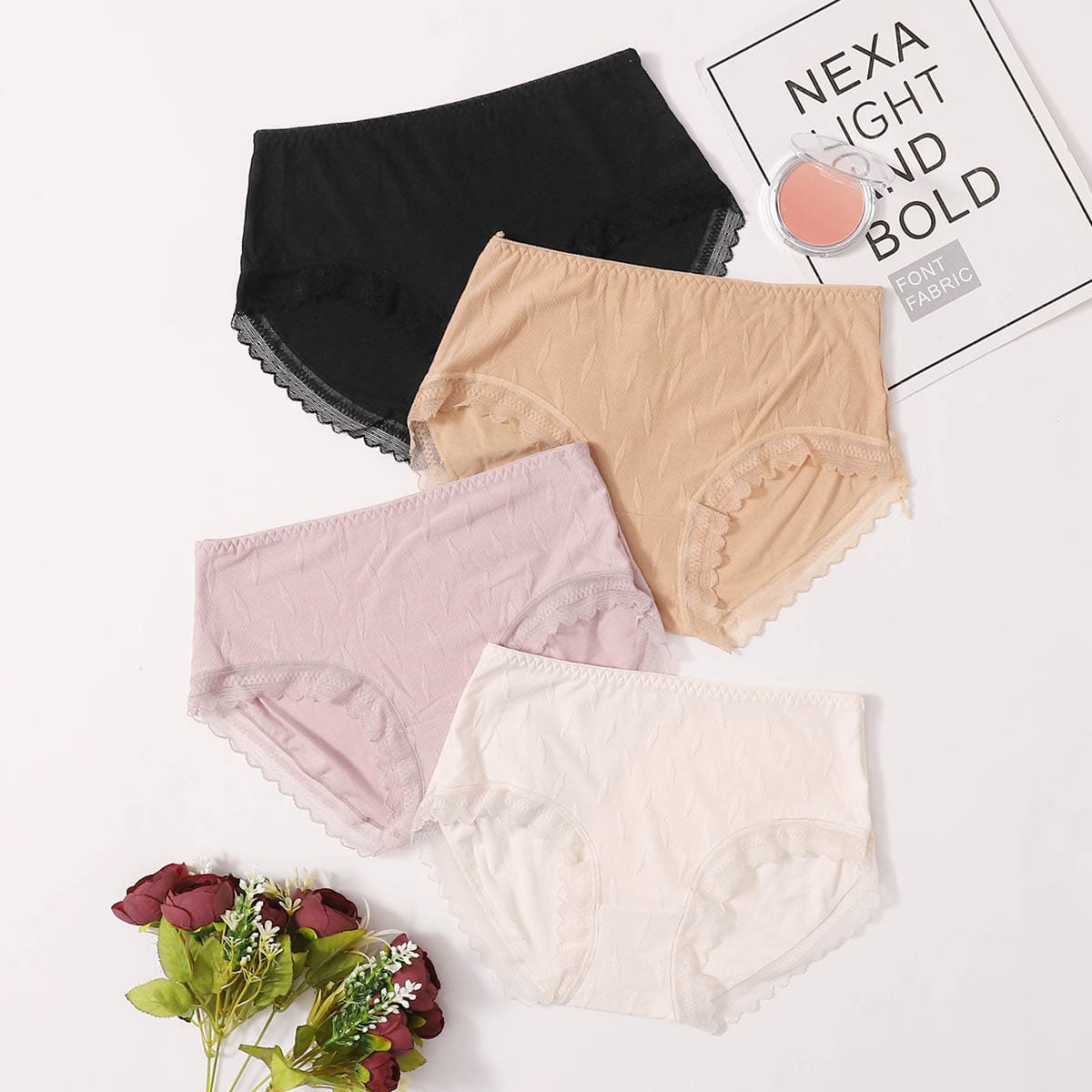 

4pack Lace Trim Panty Set, Multicolor