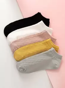 5 Pairs Solid Color All-Match Mesh Socks, Diamond Lattice Pattern, Breathable Comfortable Versatile Women's Everyday Socks - Multicolor - View 1
