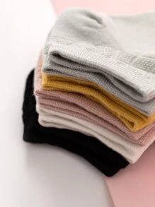 5 Pairs Solid Color All-Match Mesh Socks, Diamond Lattice Pattern, Breathable Comfortable Versatile Women's Everyday Socks - Multicolor - View 2