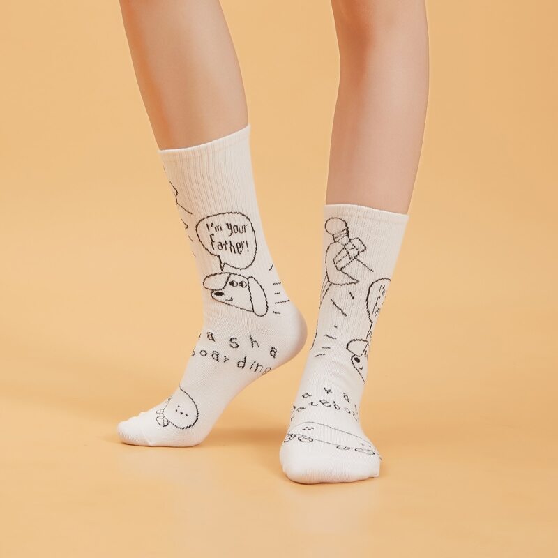 

Cartoon Graphic Socks, White
