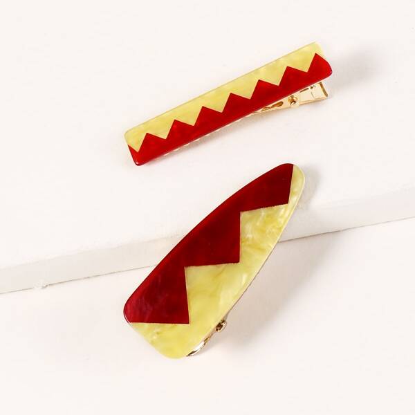 

2pcs Chevron Pattern Hair Clip, Multicolor