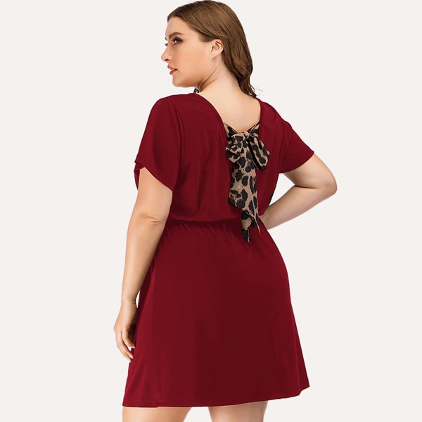 

Plus Leopard Tie Back A-line Dress, Burgundy