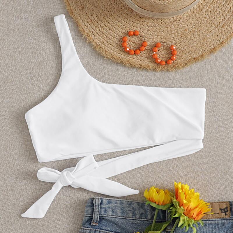 

One Shoulder Bikini Top, White