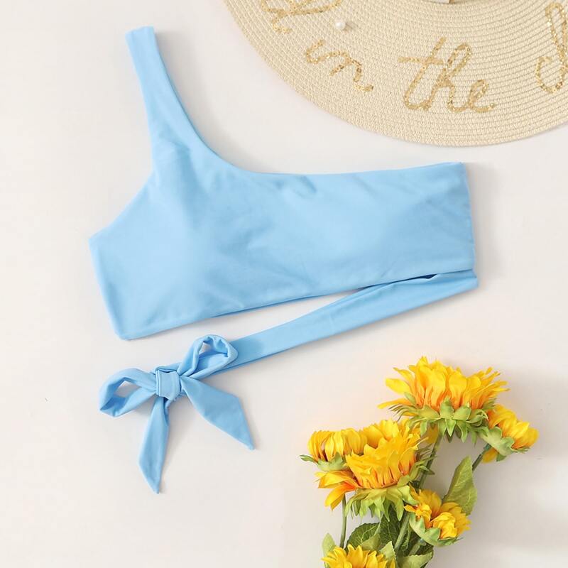 

One Shoulder Bikini Top, Baby blue