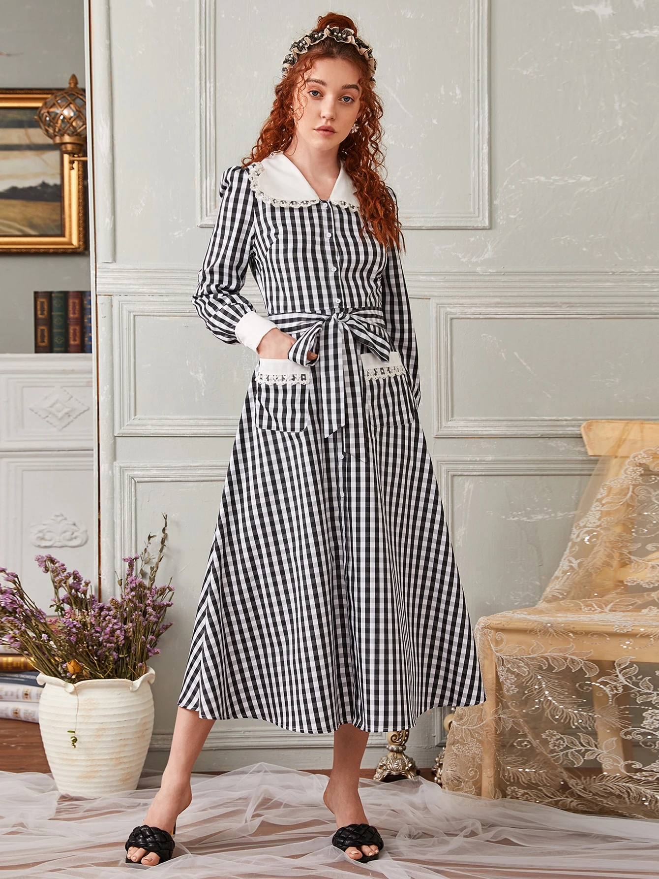 Dress Code{Contrast Collar Dress + Gingham Coat} Closet Dress Code{Contrast Collar Dress + Gingham Coat} Closet