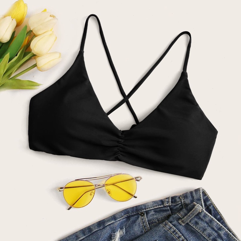 

Ruched Bikini Top, Black