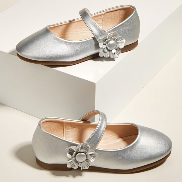 

Toddler Girls Metallic Floral Appliques Flats, Silver