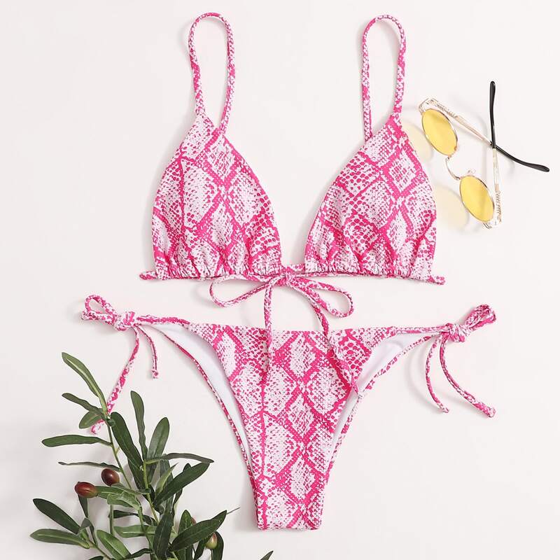 

Snake Skin Tie Side Bikini Swimsuit, Pink